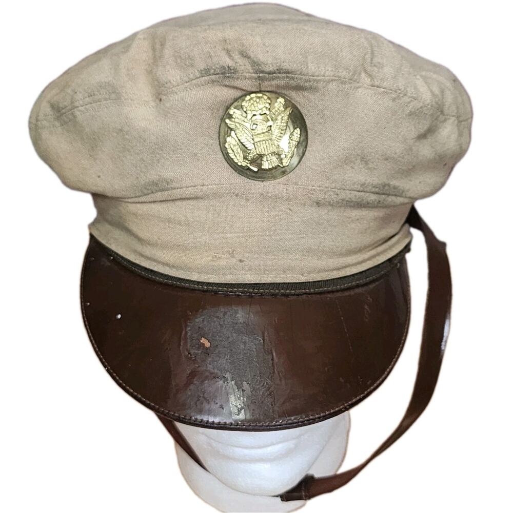 WW2 US Army Enlisted Officer Wool Visor Cap Hat Original Size 6 7/8 Vintage